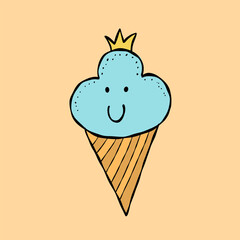 Ice cream character. Kawaii style icons with black outline