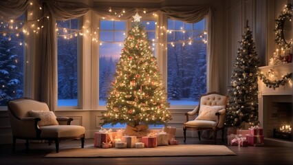 Fototapeta na wymiar christmas tree with christmas decorations