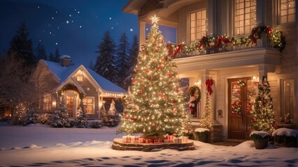 Fototapeta premium christmas tree with christmas decorations