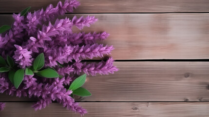 Autumn Sage (Salvia Greggii) on Wooden Background, Beautiful Flowers, Autumn Floral, Copy Space. Generative AI