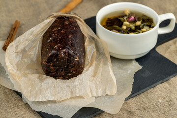 chocolate mass made from butter with the addition of cocoa and peanuts with cookies