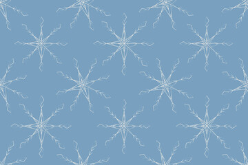 Seamless pattern of figured snowflakes in trendy shades. Design for Christmas or New Year backdrop