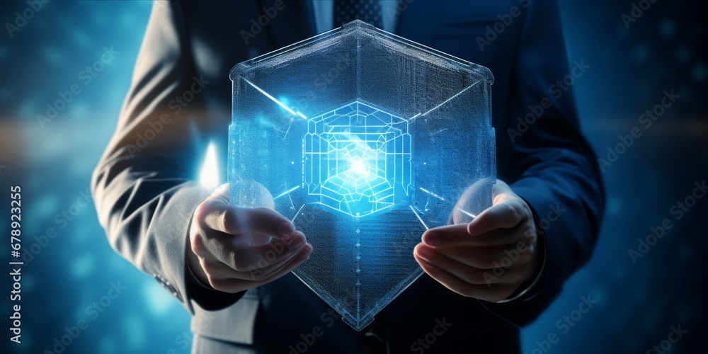 Aufkleber A vigilant guardian wields a cybernetic shield, standing firm against the binary onslaught of hackers