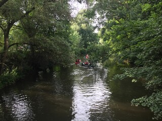 Doing water rafting at river