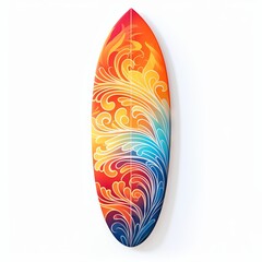 Brightly designed surfboard isolated on white background