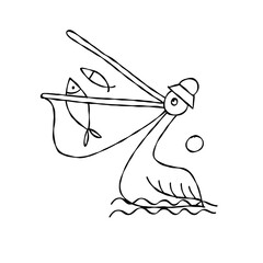 Funny pelican character isolated on white for your design. Colouring page