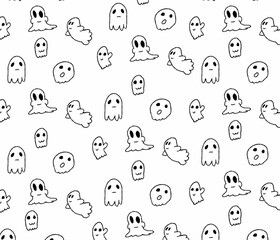 Digital render of cute ghost illustrations as a pattern on a white background
