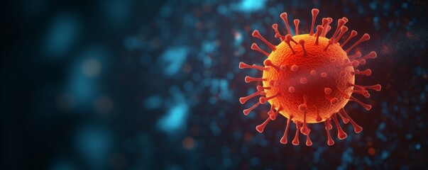 Single Red Glowing Coronavirus on a Dark Background, Reflecting the Pandemics Abstract Threat in the Realm of Health and Medical Dangers