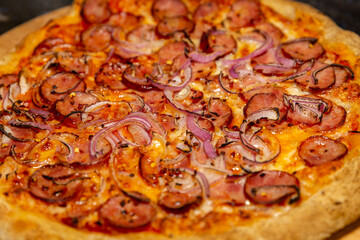 Traditional pepperoni pizza, true Neapolitan pizza. Vera pizza