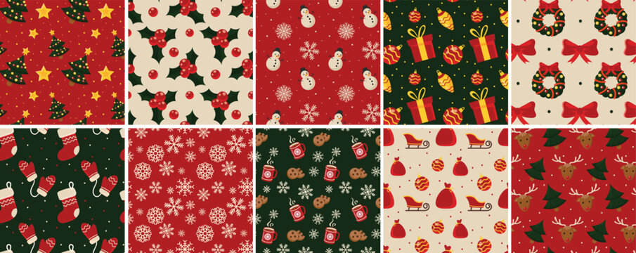 Christmas pattern set. Christmas background collection. Christmas illustration