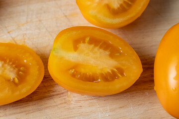 oval sweet yellow tomato, close up
