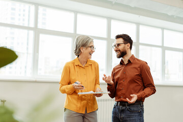 Smiling business people, successful colleagues, workers communication,  sharing ideas, planning...