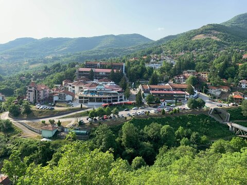 Mountain resort and hotel ona  sunny day in Prolom Banja municipality, southern Serbia