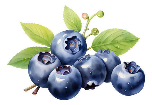 Watercolor painting blueberry isolated.