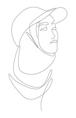 Arabic independent woman, Muslim women in hijab with baseball cap, hand-drawn line art feministic illustration for fashion or business