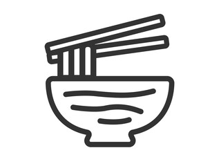 丼に入った、うどんのアイコン（線画）のイラスト