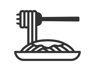 皿に盛り付けられた、パスタのアイコン（線画）のイラスト