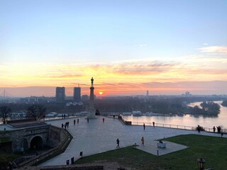 Beautiful shot of Belgrade Fortress against sunset sky