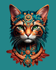 Cat in Mayan mythology style.	
