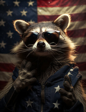 Patriotic Raccoon Wearing Sunglasses