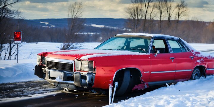雪の中での交通事故で助けを求める、路面凍結、スリップ｜Calling for help after a traffic accident in the snow, frozen roads, and slips. Generative AI