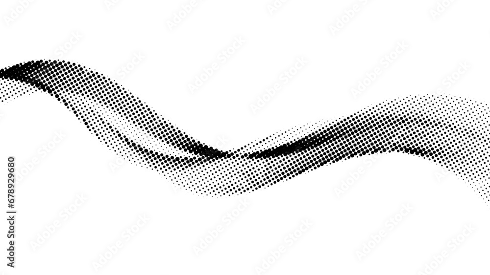 Poster halftone wave background. dotted flowing shape wallpaper. abstract wavy fluid backdrop texture. blac