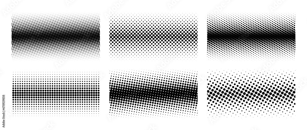 Poster different halftone gradient backgrounds set. cartoon dots texture wallpaper collection. black and wh