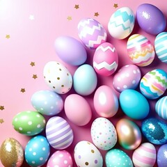 Fototapeta na wymiar Easter Delight: Colorful Painted Eggs Background