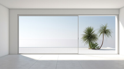Minimal style modern white empty room with open sliding door. Generative Ai