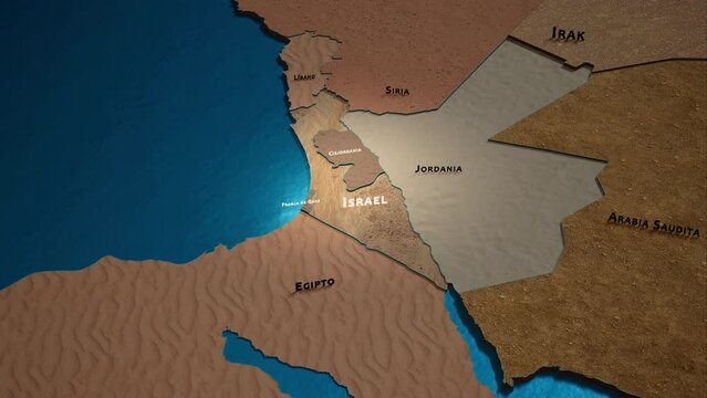 Israel - Infograf&iacute;a estilizada de mapa politico y pa&iacute;ses vecinos. High quality 4k footage