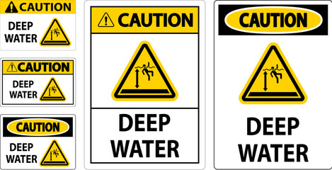 Caution Sign Deep Water - obrazy, fototapety, plakaty