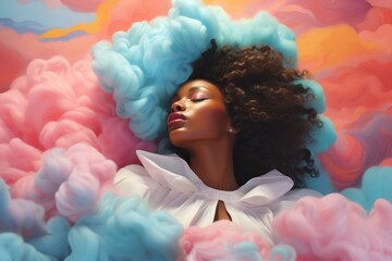 Sleeping Beauty in a Colorful Dreamy Sky Generative AI - obrazy, fototapety, plakaty