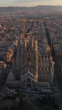Vertical Video of Barcelona Sagrada Familia Church Catalonia Spain