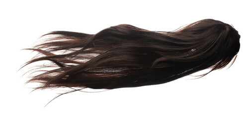 Long straight Wig hair style fly fall explosion. Brown woman wig hair float in mid air. Straight...
