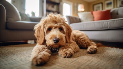 Laying Down Goldendoodle created with Generative AI Technology, ai, generative