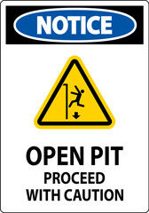 Notice Sign Open Pit Proceed With Caution