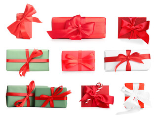 Set of many gifts isolated on white
