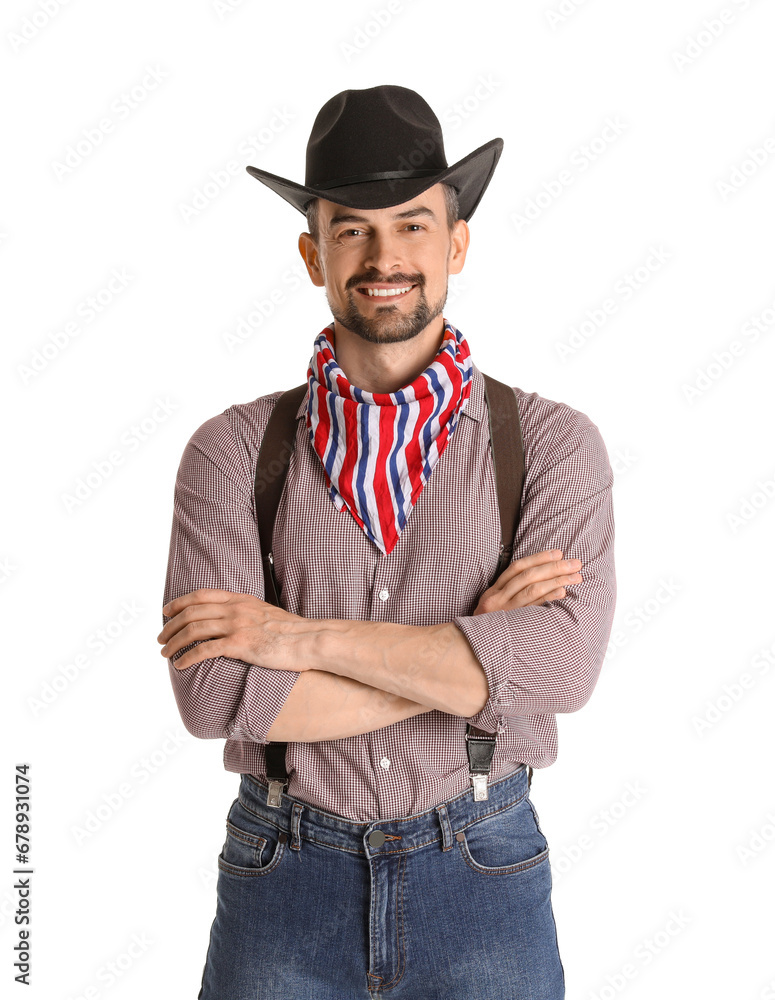 Wall mural handsome cowboy on white background