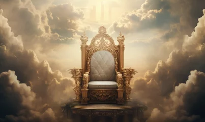 Fotobehang Regal Gold Throne: A Magnificent Ornate Seat Fit for Royalty, Adorned with a Majestic Crown © Arnolt