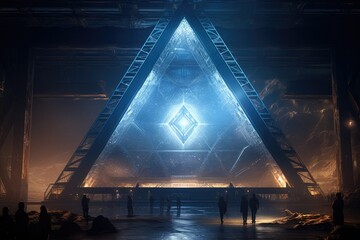 Vast Chamber: The Magnificent Triangular Crystal Within the Enormous Mothership