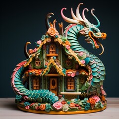 Fototapeta premium A gingerbread house shaped like a dragon