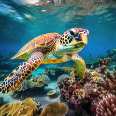 Obraz na płótnie Canvas Graceful Elegance: A Close-Up of a Majestic Sea Turtle Swimming