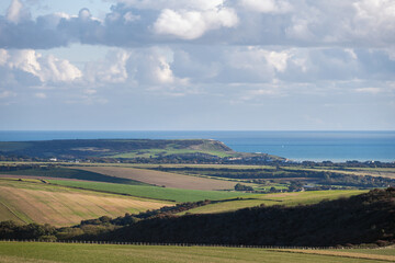 Obraz premium View of the South Downs and the English Channel in autumn, East Sussex, England