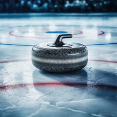 Gliding Grace: A Close-Up of a Curling Stone on the Olympic Ice - obrazy, fototapety, plakaty