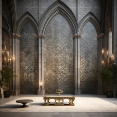 Imposing Gothic Cathedral: A Glimpse into the Towering Interior Courtyard