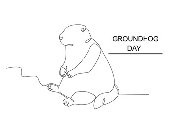 A cute groundhog hibernates. Groundhog day one-line drawing