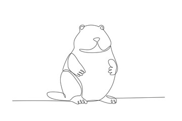 A fat groundhog stood up. Groundhog day one-line drawing