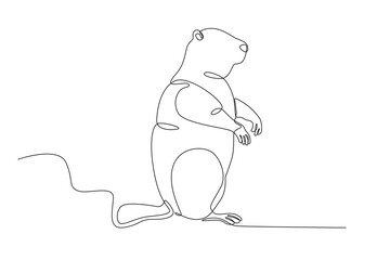 A groundhog comes out of its hibernation. Groundhog day one-line drawing