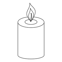 Simple burning candle, doodle style vector outline for coloring book