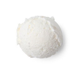 Scoop of tasty vanilla ice cream isolated on white, top view